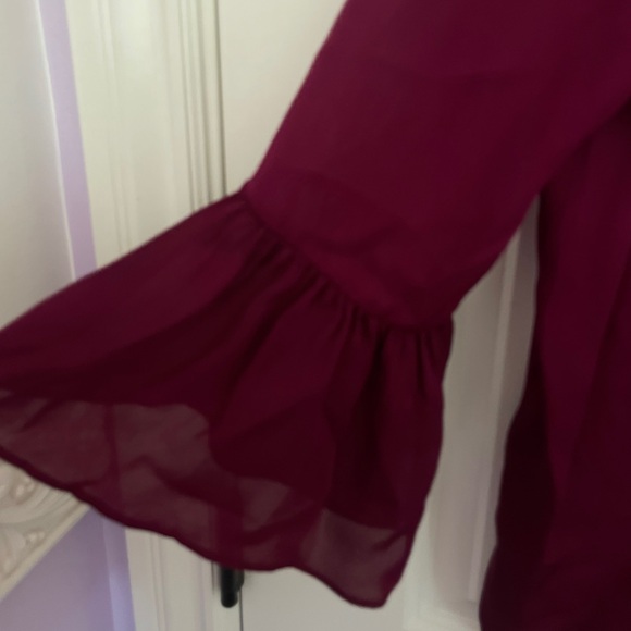 Alice and Olivia Currant Red Burgundy Button Down Blouse Ruffle Small w tie - Picture 5 of 9